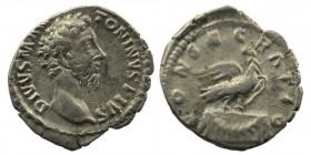 Divus Marcus Aurelius. Died AD 180. AR Denarius. Consecration issue. Rome mint. 
Struck under Commodus, AD 180. 
Bare head right. 
Rev: Eagle standing...