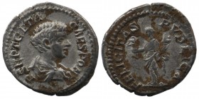 Geta as Caesar AD 198-209. Rome AR Denarius
P SEPT GETA CAES PONT, bare and draped bust right
Rev: FELICITAS PVBLIC, Felicitas standing left, holding ...