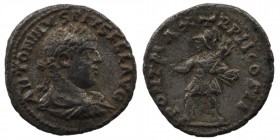 Elagabalus (218-222 AD), Eastern mint, AR Denarius.
 Laureate head right, draped and cuirassed.
Rev: Mars advancing left, holding laurel branch and tr...