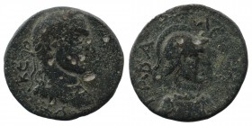 Seleucis and Pieria. Gabala. Macrinus (217-218). AE
Laureate, draped and cuirassed bust rigth
Rev: Helmeted bust of Athena right
11,56 gr. 27 mm