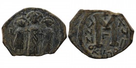 Time of the Rashidun. Pseudo-Byzantine types. AH 15/16-23/4 = AD 637-643. Fals
uncertain mint in Syria (or Cyprus)
Obv: Three crowned byzantine style ...