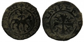 Cilician Armenia, Smpad (1296-1298) AE
Smpad on horseback right holding mace./Cross pattée with lis between small pellets in quarters.
Cf. AC 413.
2,2...