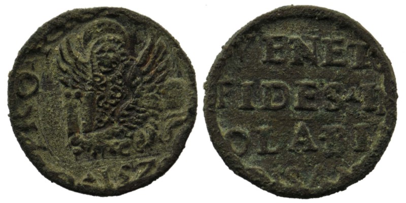 CYPRUS. Venetian Rule. 1489-1571. AE Bezant Famagusta mint. Dated 1570. 
Lion of...