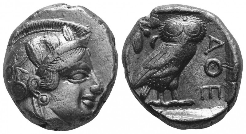 Attica, Athens AR Tetradrachm. Circa 454-404 BC. Helmeted head of Athena right /...