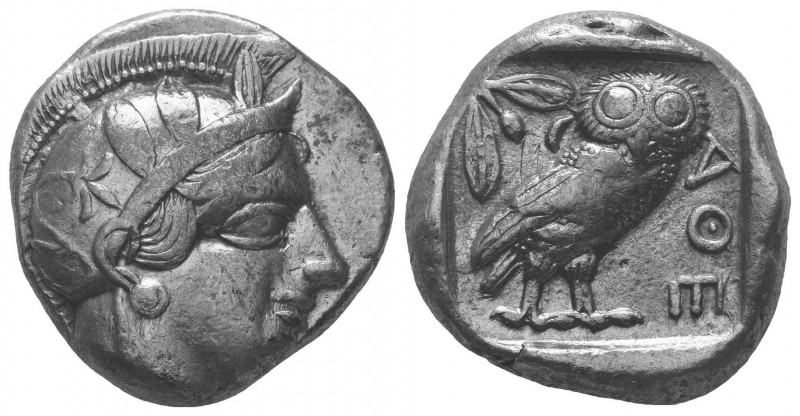 Attica, Athens AR Tetradrachm. Circa 454-404 BC. Helmeted head of Athena right /...