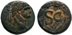 SYRIA.Seleucis ad Pieria, Antioch Domitian, 81-96 Bronze circa 81-96, AE Bronze. Laureate head r. Rev. SC within laurel wreath. RPC 2021.

Condition: ...