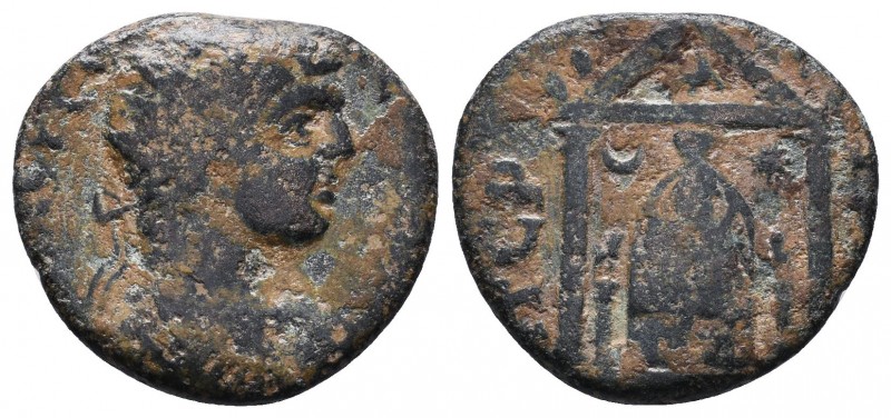 PAMPHYLIA, Perge. Elagabalus. AD 218-222.AE bronze. Radiate, draped, and cuirass...