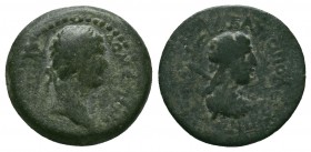 CILICIA, Flaviopolis. Domitian, 81-96.AE Bronze. ΔOMЄTIANOC KAICAP Laureate head of Domitian to right. ЄTOYC ZI ΦΛAVIOΠOΛЄITWN Draped bust of Dionysos...