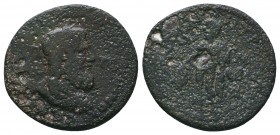 CILICIA, Tarsus. Pupienus. 238 AD.AE bronze. Laureate, draped, and cuirassed bust right, seen from behind / Perseus standing left, holding Gorgon's he...