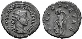 Gordian III. AD 238-244. AR Antoninianus, Rome. IMP GORDIANVS PIVS FEL AVG, radiate, draped, and cuirassed bust of Gordian right / VICTOR AETER, Victo...