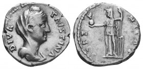 Diva Faustina (died 141 AD). AR Denarius
Condition: Very Fine

Weight: 3.00 gr 
Diameter: 17 mm