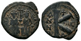 Justin II , with Sophia (565-578 AD). AE Half Follis
Condition: Very Fine

Weight: 6.00 gr 
Diameter: 21 mm