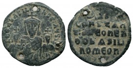 BYZANTINE EMPIRE. Basil I, 867-886 AD. AE Follis 
Condition: Very Fine

Weight: 6.30 gr 
Diameter: 28 mm