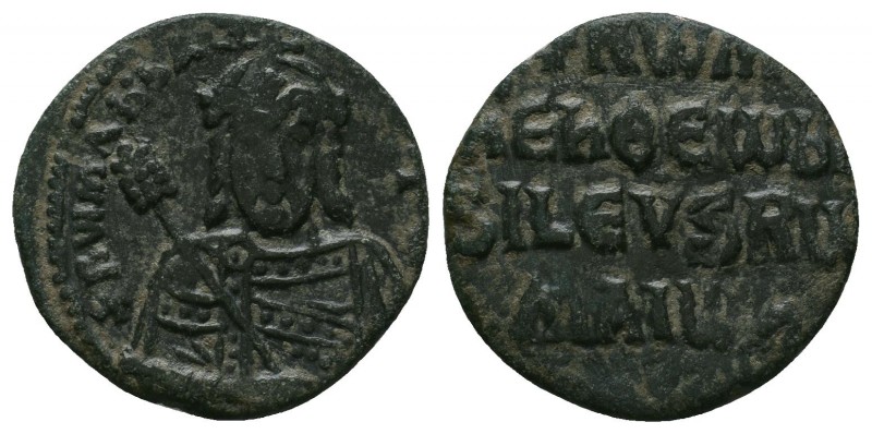Romanus I Lecapenus AD 920-944. Constantinople Follis Æ. +RWMAh bASILEVS RWM, cr...