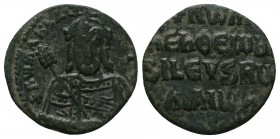 Romanus I Lecapenus AD 920-944. Constantinople Follis Æ. +RWMAh bASILEVS RWM, crowned, bearded, facing bust of Romanus, wearing chlamys, holding labar...