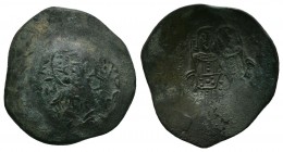 Michael VIII Paleologus 1261-1282 AD, AE Trachy, Constantinople mint. 28mm. St. George, half-length figure facing, wearing loros, holding spear and sh...