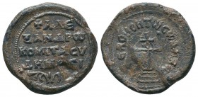 Byzantine lead seal of Alexander Sydemases comes
(10th/11th cent.)
Obverse: Patriarchal cross on 4 steps, circular inscription, K(ΥΡΙ)Ε ΒΟΗΘΗ ΤΩ CΩ ΔΟ...