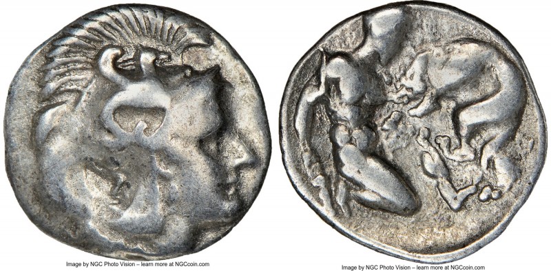CALABRIA. Tarentum. Ca. 4th-3rd centuries BC. AR diobol (12mm, 11h). NGC VF. Hea...