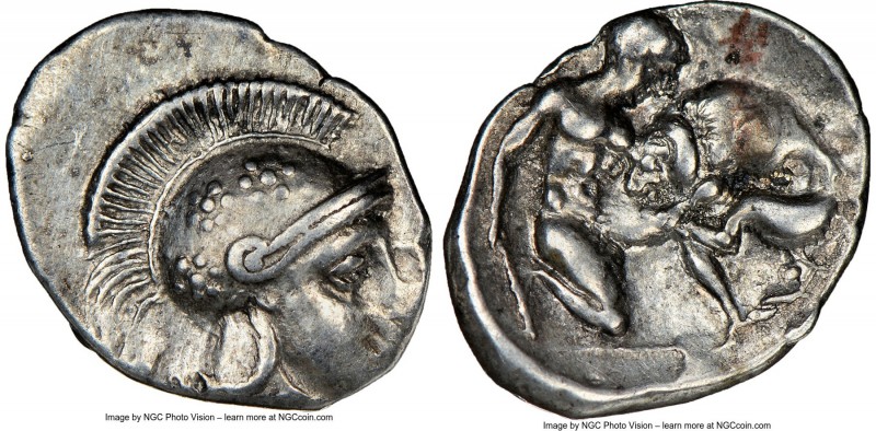 CALABRIA. Tarentum. Ca. 4th-3rd centuries BC. AR diobol (14mm, 4h). NGC VF, brus...