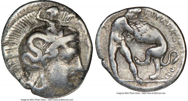 LUCANIA. Heraclea. Ca. 433-330 BC. AR diobol (12mm, 9h). NGC Choice VF. Head of ...