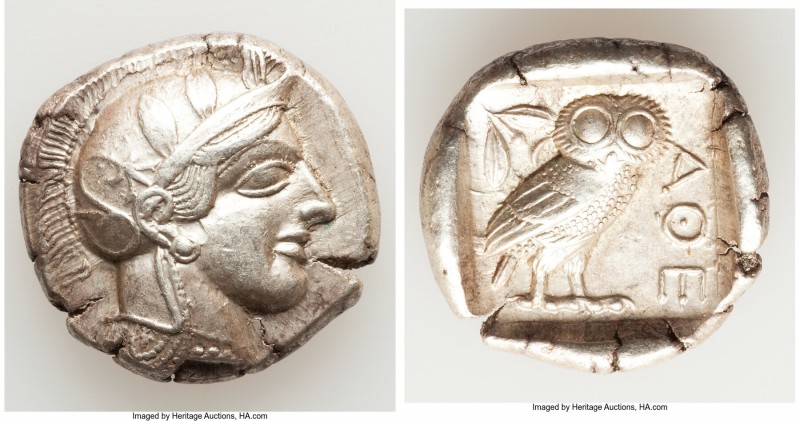 ATTICA. Athens. Ca. 440-404 BC. AR tetradrachm (27mm, 17.19 gm, 1h). XF. Mid-mas...