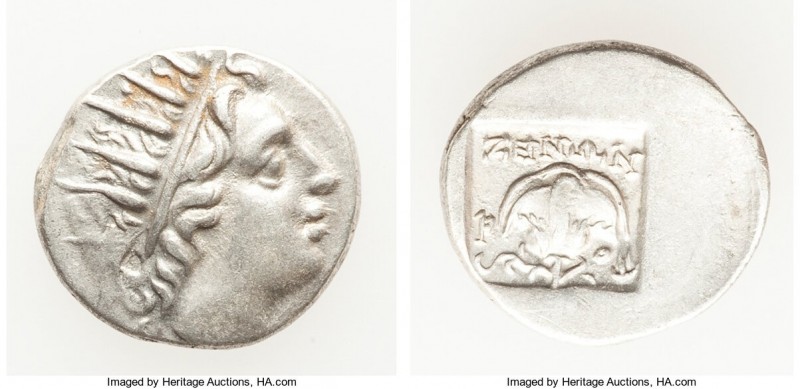 CARIAN ISLANDS. Rhodes. Ca. 88-84 BC. AR drachm (15mm, 2.41 gm, 12h). XF. Plinth...