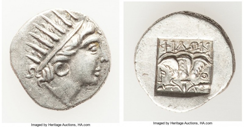 CARIAN ISLANDS. Rhodes. Ca. 88-84 BC. AR drachm (15mm, 2.14 gm, 11h). XF. Plinth...