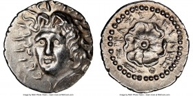 CARIAN ISLANDS. Rhodes. Ca. 84-30 BC. AR drachm (19mm, 4.37 gm, 7h). NGC Choice AU 5/5 - 4/5. Basileides, magistrate. Radiate head of Helios facing, t...
