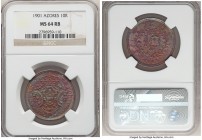 Portuguese Administration. Carlos I 10 Reis 1901 MS64 Red and Brown NGC, KM17. Violet and silver blue toning. 

HID09801242017

© 2020 Heritage Au...