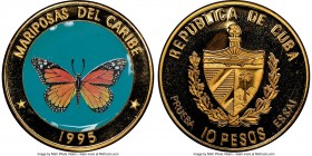 Republic 6-Piece Lot of Certified Proof Prueba Essai "Butterflies of Caribbean - Danas Plexippus" 10 Pesos 1995 NGC, 1) gilt 10 Pesos - PR68 Ultra Cam...