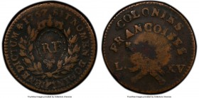 French Colonies Counterstamped 3 Sous 9 Deniers ND (1793) VF30 PCGS, KM1. "RF" countermark on 1767-A Sou. Countermark XF Details (corrosion). Ex. F. P...