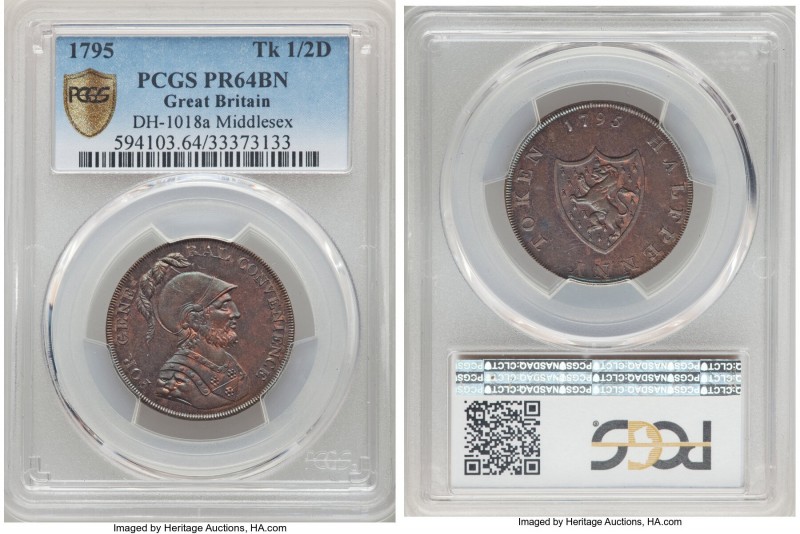 Middlesex copper 1/2 Penny Token 1795 PR64 Brown PCGS, D&H-1018a. FOR GENE RAL C...