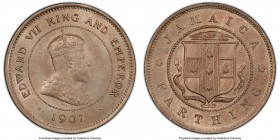 British Colony. Edward VII Pair of Certified Assorted Issues 1907 MS65 PCGS, 1) Farthing, KM21 2) Penny, KM23 Sold as is, no returns. 

HID098012420...