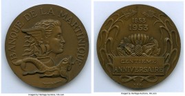 French Colony bronze "Bank of Martinique 100th Anniversary" Medal 1953 UNC, Paris mint. 59mm. 94.23gm. By Roger B. Baron. BANQUE DE LA MARTINIQUE Merc...