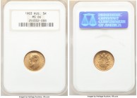 Nicholas II gold 5 Roubles 1903-AP MS66 NGC, St. Petersburg mint, KM-Y62. AGW 0.1245 oz. 

HID09801242017

© 2020 Heritage Auctions | All Rights R...