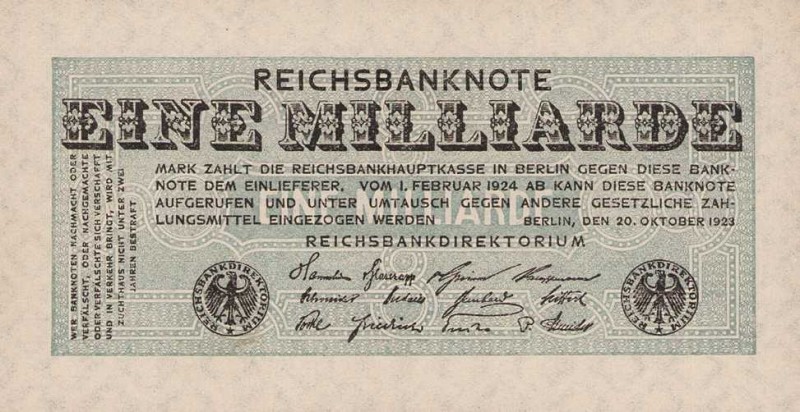 Deutsches Reich bis 1945
Geldscheine der Inflation 1919-1924 1 Milliarde Mark 2...