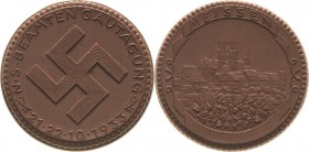 Drittes Reich
 Braune Porzellanmedaille 1933 (Meißen) Beamtengautagung in Meißen. HK / Albrechtsburg. 37 mm Scheuch 2065 a Prägefrisch