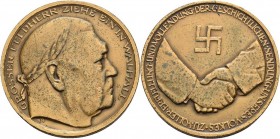Drittes Reich
 Bronzemedaille 1934 (B. Becker) Auf den Tod von Hindenburg. Kopf mit Lorbeerkranz nach rechts / Hakenkreuz über Handschlag. Randschrif...