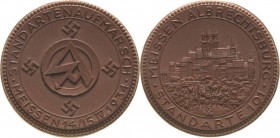 Drittes Reich
 Braune Porzellanmedaille 1934 (Meißen) Standartenaufmarsch in Meissen. SA Emblem / Albrechtsburg. 37 mm Scheuch 2069 a Prägefrisch