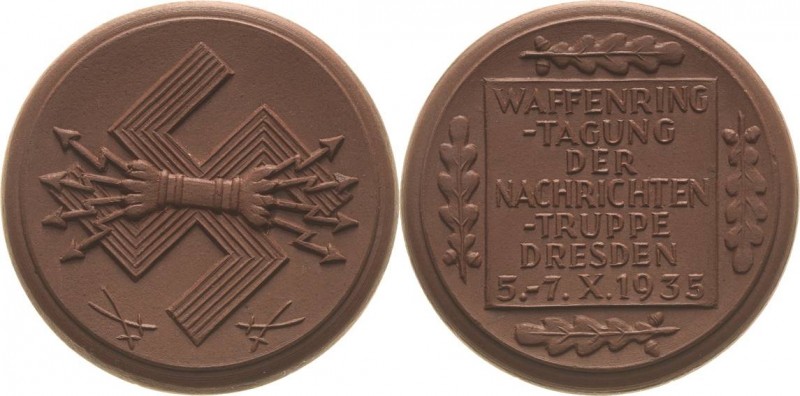 Drittes Reich
 Braune Porzellanmedaille 1935 (Meißen) Waffenringtagung in Dresd...