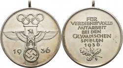 Drittes Reich
 Versilberte Eisenmedaille 1936 (unsigniert) Für verdienstvolle Mitarbeit bei den Olympischen Spielen 1936. Reichsadler unter Olympisch...