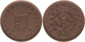 Drittes Reich
 Braune Porzellanmedaille 1939 (Meißen) Dresdner Jahresschau. Abzeichen der DAF / Stadtwappen Dresden. 37 mm Scheuch 1401 a Prägefrisch...