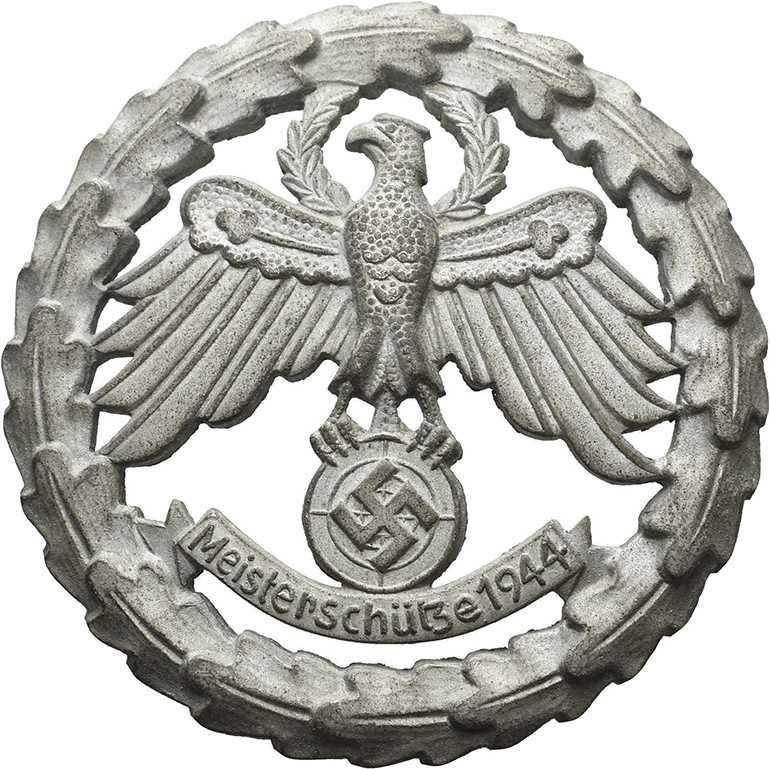 Drittes Reich
 Weißmetallabzeichen 1944. Meisterschütze. Reichsadler mit Hakenk...