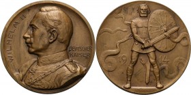 Erster Weltkrieg
 Bronzemedaille 1914 (Mayer & Wilhelm) Auf den Ausbruch des Krieges. Brustbild Wilhelms II. nach links / Germanischer Krieger mit Sc...