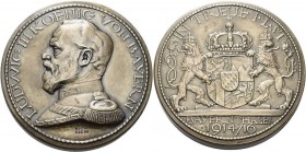 Erster Weltkrieg
 Versilberte Bronze-Steckmedaille 1916 (Richard Klein/Deschler & Sohn) Bayernthaler. Brustbild des Königs Ludwig III. von Bayern nac...