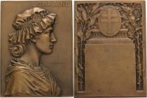 Jugendstil
 Bronzeplakette o.J. (G. Prudhomme) Lothringen Frauenportrait nach rechts / Lothringer Kreuz im Oval über Podest zwischen Lorbeer- und Eic...