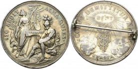 Krieg und Frieden in der Medaillenkunst
 Vergoldete Silbermedaille 1697 (P. H. Müller) Frieden von Rijswick. Mars nach links sitzend mit abgelegter R...