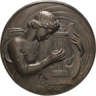 Galtié-Peka, André Große einseitige Bronzegussmedaille o.J. Orpheus mit Lyra nach rechts. 220 mm, 1075,22 g. Mit Befestigungseinrichtung Vorzüglich...