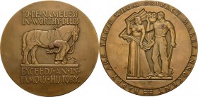 Waugh, Sidney 1904-1963 Bronzemedaille 1946. Nameless in Worthy Deeds. Pferd und Hufschmied / Frau mit wehendem Schal und Mann mit einem Früchtekorb. ...