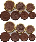 Porzellanmünzen
 20 und 50 Pfennig, 1, 2, 5, 10 und 20 Mark 1921 (Meißen) 7-teiliger Satz aus braunem Meißner Porzellan, die 5, 10 und 20 Mark mit zu...